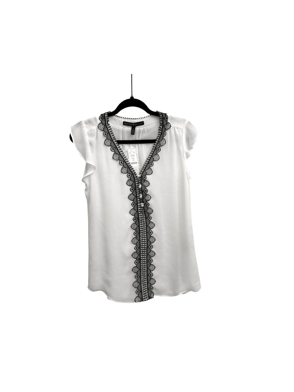 NWT White House Black Market Ecru Feminine Flowy Lace Trim Blouse Size 2